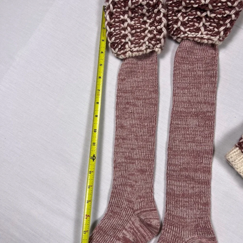Simply Noelle 3 Piece Knit Beanie Hat Gloves Socks Set Burgundy Cream gift warm